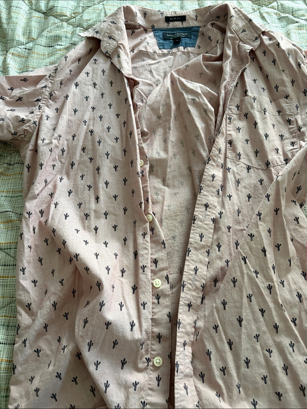 Banana Republic Light Pink Button-Down Shirt with Black Cactus Print